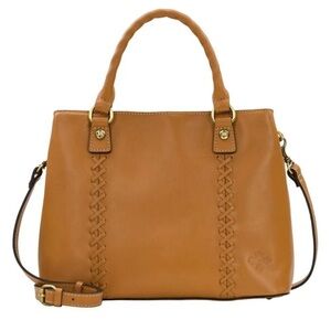 Patricia Nash Dorothy Leather Satchel Purse Crossbody Strap + Handles Hazelnut